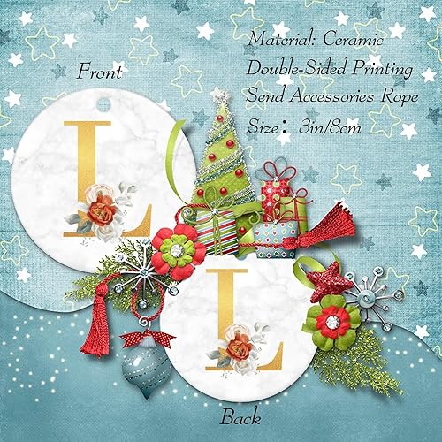Miniatura 2 de Letras personalizadas, adorno de Navidad con letra inicial de oro rosa, letra L, regalo de vacaciones, adorno de árbol de Navidad de cerámica,