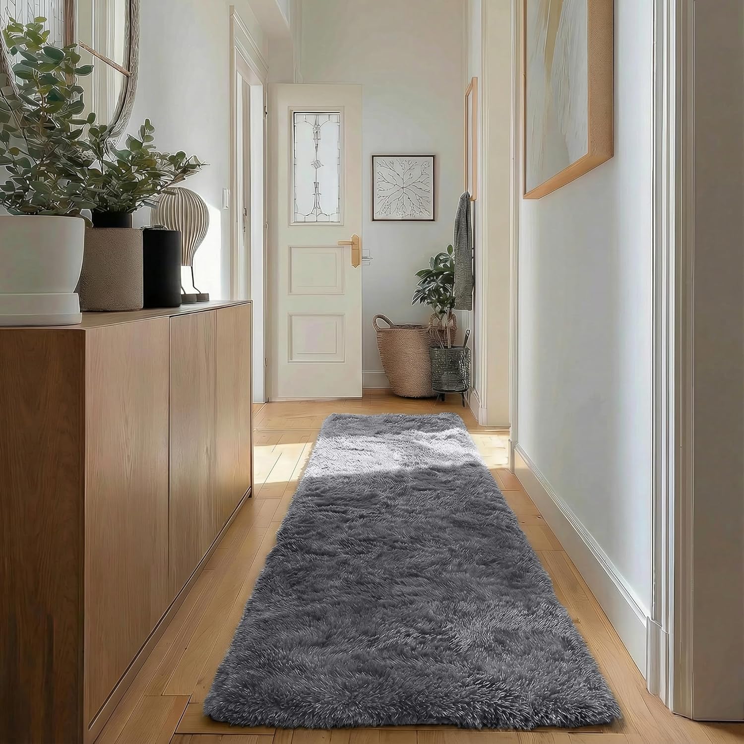 PAGISOFE Super Soft Runner Rugs for Hallway 2x6 Ft,Grey Fluffy Rug Home Decor Aesthetic, Fuzzy Plush Long Bedside Rugs for Room Decor Indoor Fluffy Shaggy Furry Throw Rug for Teen Dorm Nursery - Image 2