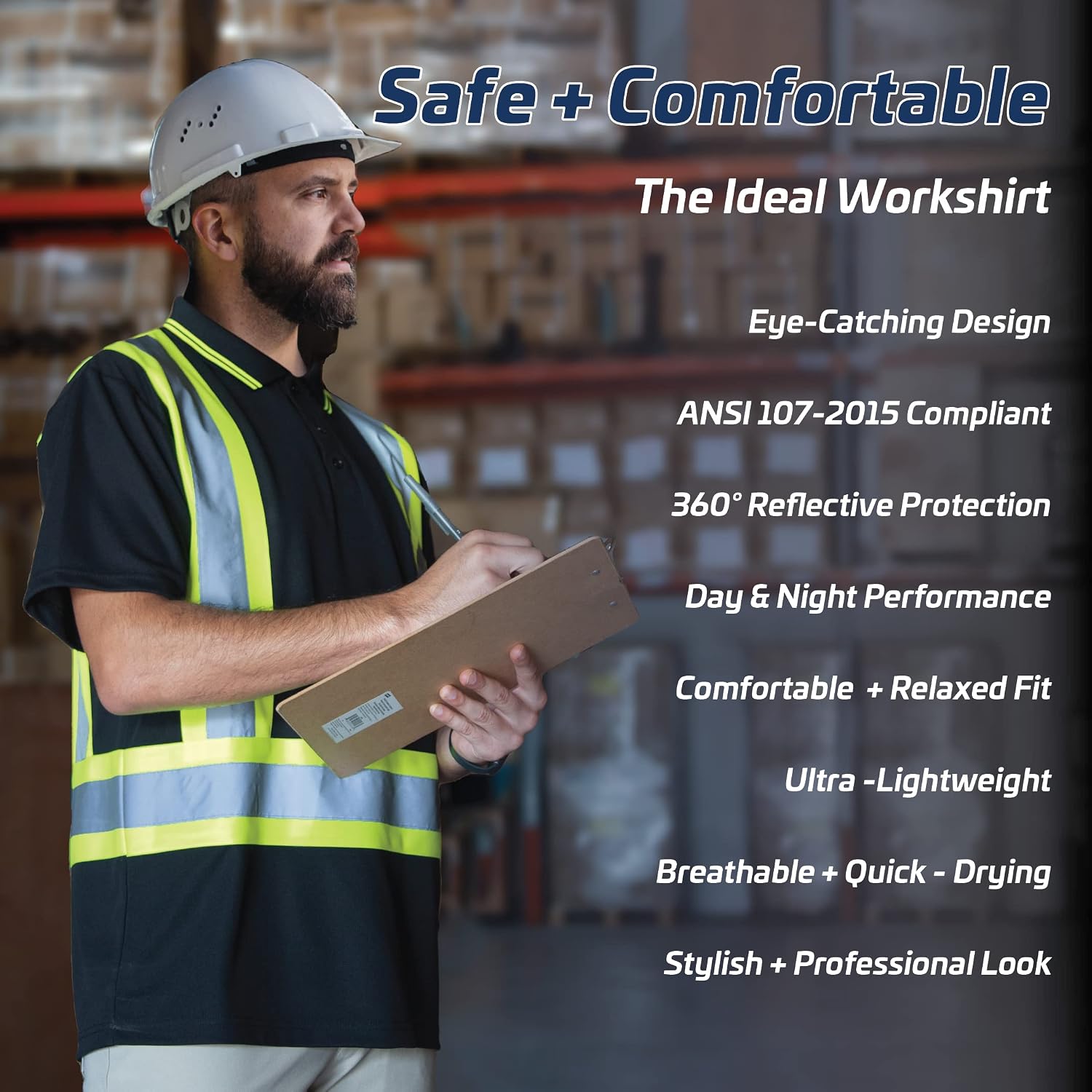 JORESTECH Safety Polo Shirt Reflective High Visibility Short Sleeve ANSI Class 2 Level 2 Type R PS-02