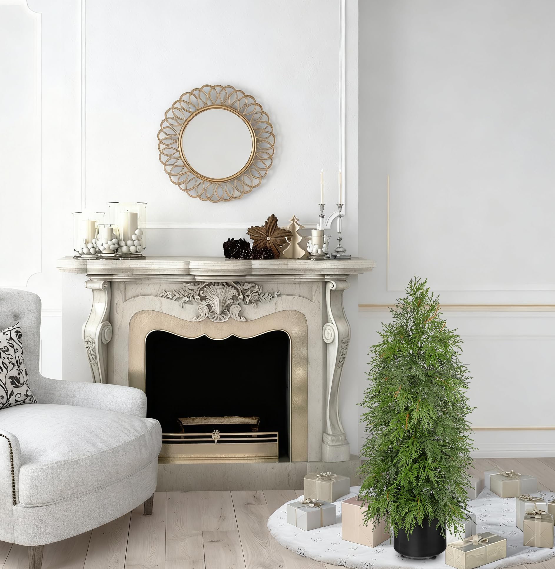 90 CM Weihnachtsbaum Künstlich im Schwarz Topf Künstliche Zypresse Kuntbaum Weihnachtsdeko Grün Dekobaum Tisch Balkon Flur Winter Deko Adventsdeko Wohnzimmer Schlafzimmer Badezimmer Küche Deko
