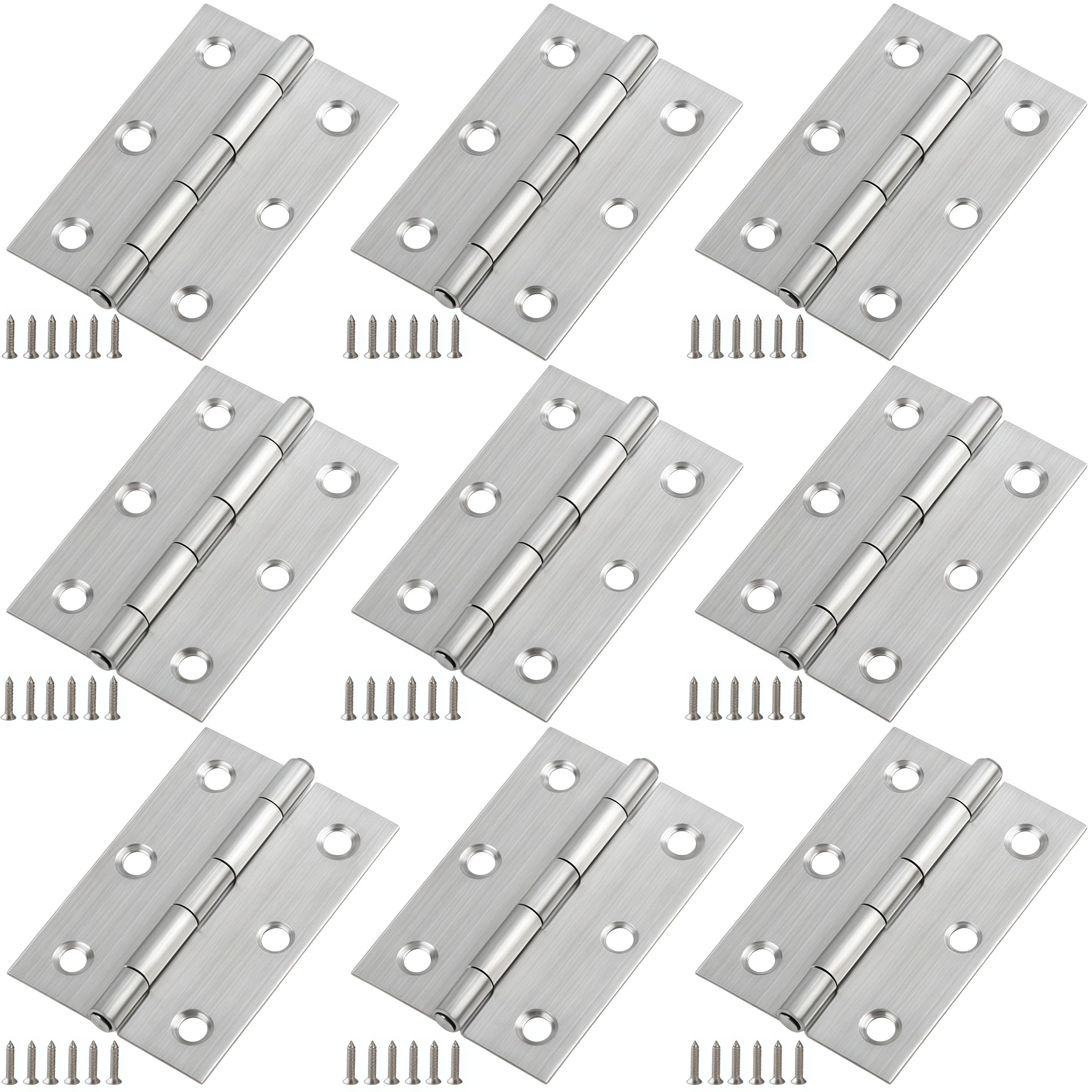 Vbnexyr Regular 9 Pack Stainless Steel Folding Hinges For Cabinets Wooden Doors And Small Cabinets; Smooth Opening Hinges For Jewelry Wooden Items And Chests 304 Stainless Steel Standard 2.5 Inch Model