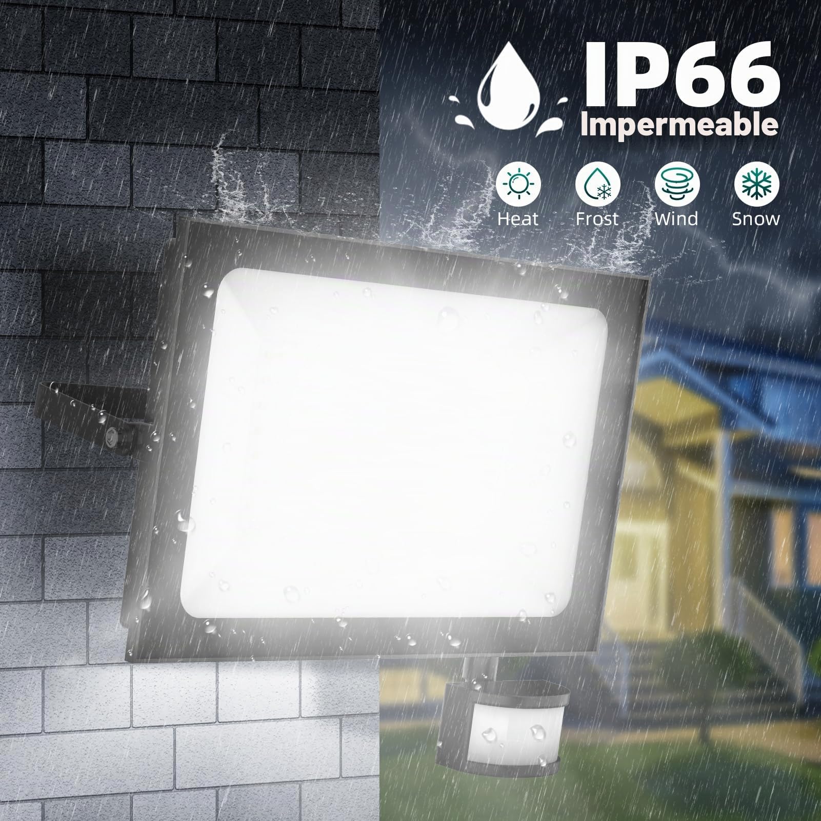 Viugreum 2 Packs 150W Foco LED con Sensor de Movimiento, 15000LM Blanco Frío 6500K, Spotlight Exterior IP65 para Patio, Garaje, Jardín