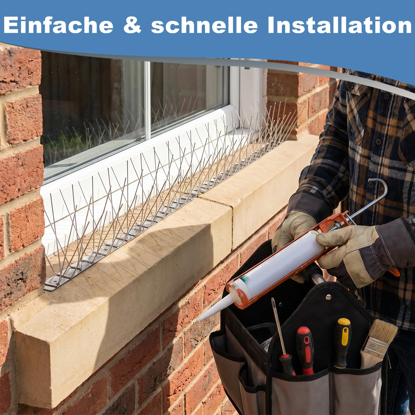 Taubenabwehr Vogelabwehr mit Edelstahlgrundplatte 6-reihig 5 Meter (10 x 0,50cm vormontierte & einsatzbereite Spikes) Vogelschreck für Tauben & kleine Vögel Rostfrei aus Edelstahl V2A