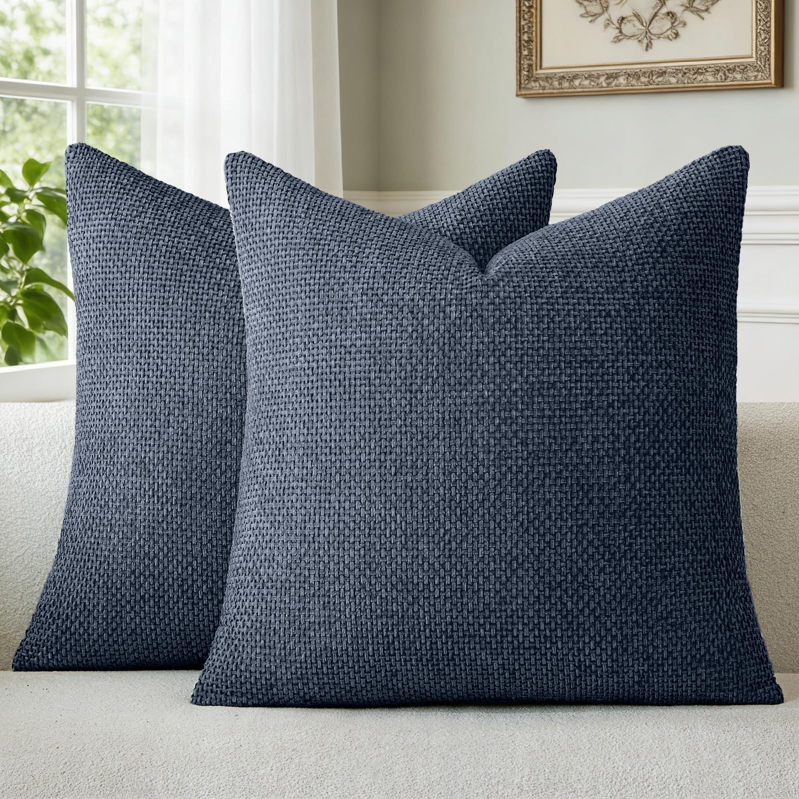 a moment Kissenbezug Chenille 2er Set Kissenbezüge Muster Deko Dekokissen Sofakissen Zierkissen Couchkissen Waschbar Flauschig Kissenhülle für Sofa Wohnzimmer Schlafzimmer 45x45cm Dunkelblau