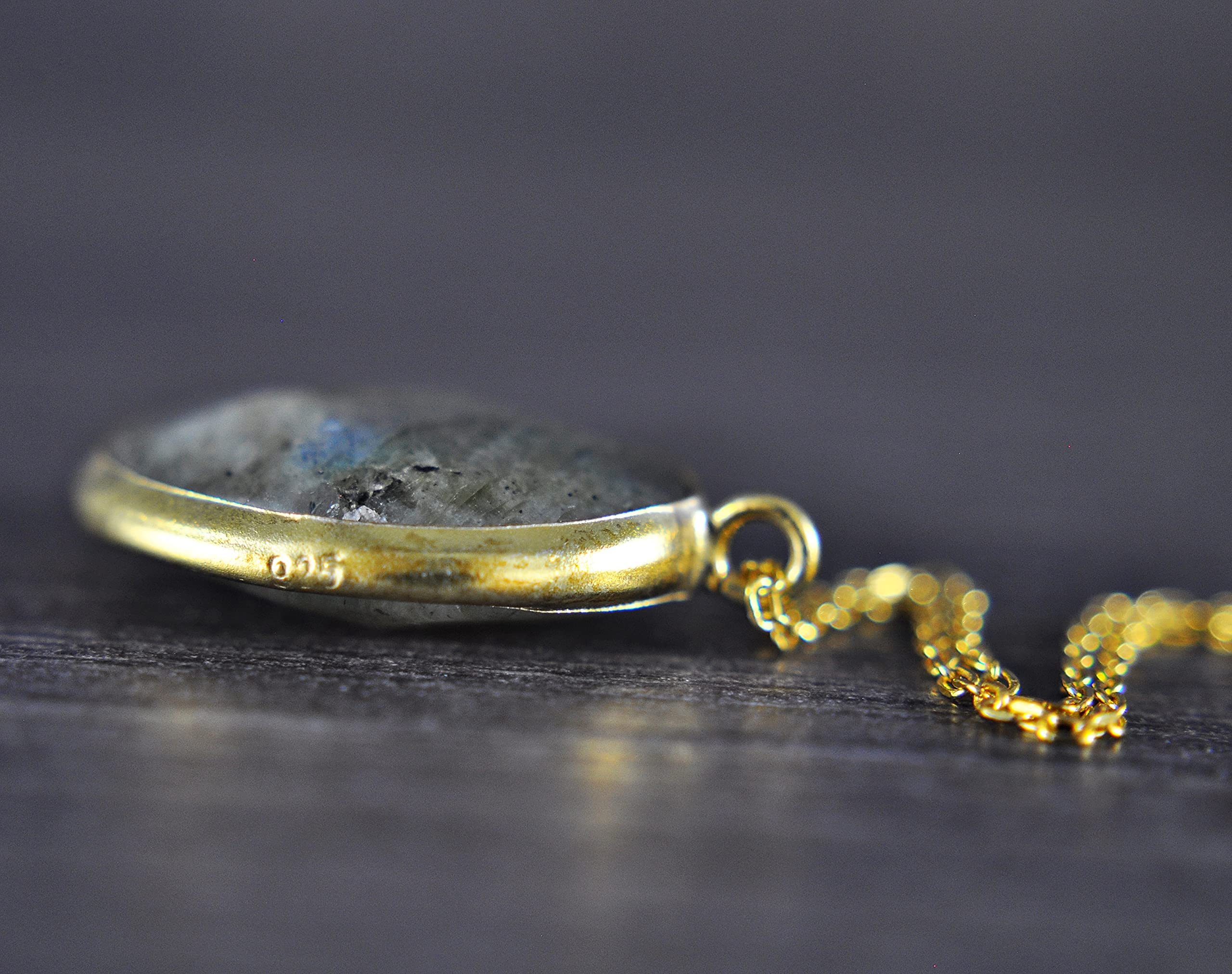 Labradorit - 925 Sterling Silber - Heilstein - Kette - Gold - Grau - Oval - Halskette mit Anhänger - Damen - Geburtstag - Silberkette - Mama Geschenke - Schmuck - Handmade