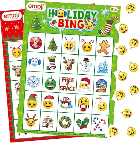 FANCY LAND Juego de bingo de Navidad para niños 24 jugadores Emoji Holiday Party Supplies