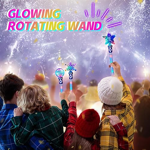 Miniatura 6 de Poen 4 piezas de varita mágica con luz de juguete giratorio de princesa mágica, juguetes sensoriales LED intermitentes, juguetes mágicos para el día