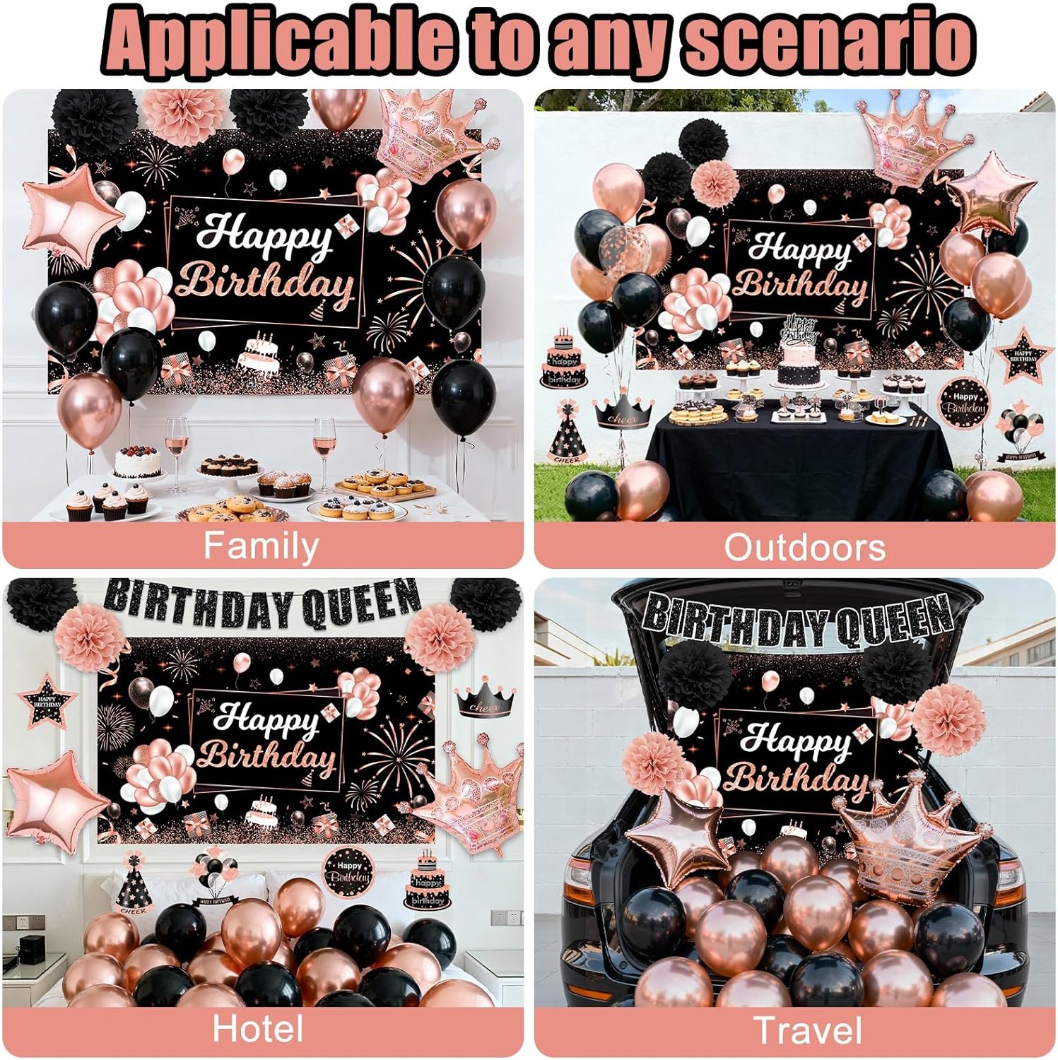 18th Birthday Decorations for Girls, Rose Gold 18 Birthday Party Packs (55pcs), Number 18 Balloons Fiol, Hanging Swirl Flags, Backdrop, Cake Toppers for Girls 18th Birthday - Image 6