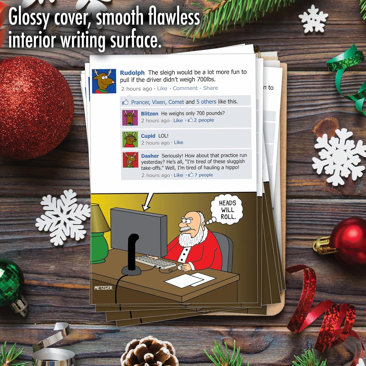 NobleWorks - 12 Funny Blank Christmas Greeting Cards - Boxed Humor Set, Festive Holiday Notecards with Envelopes (1 Design, 12 Cards) - Heads Will Roll B1532K