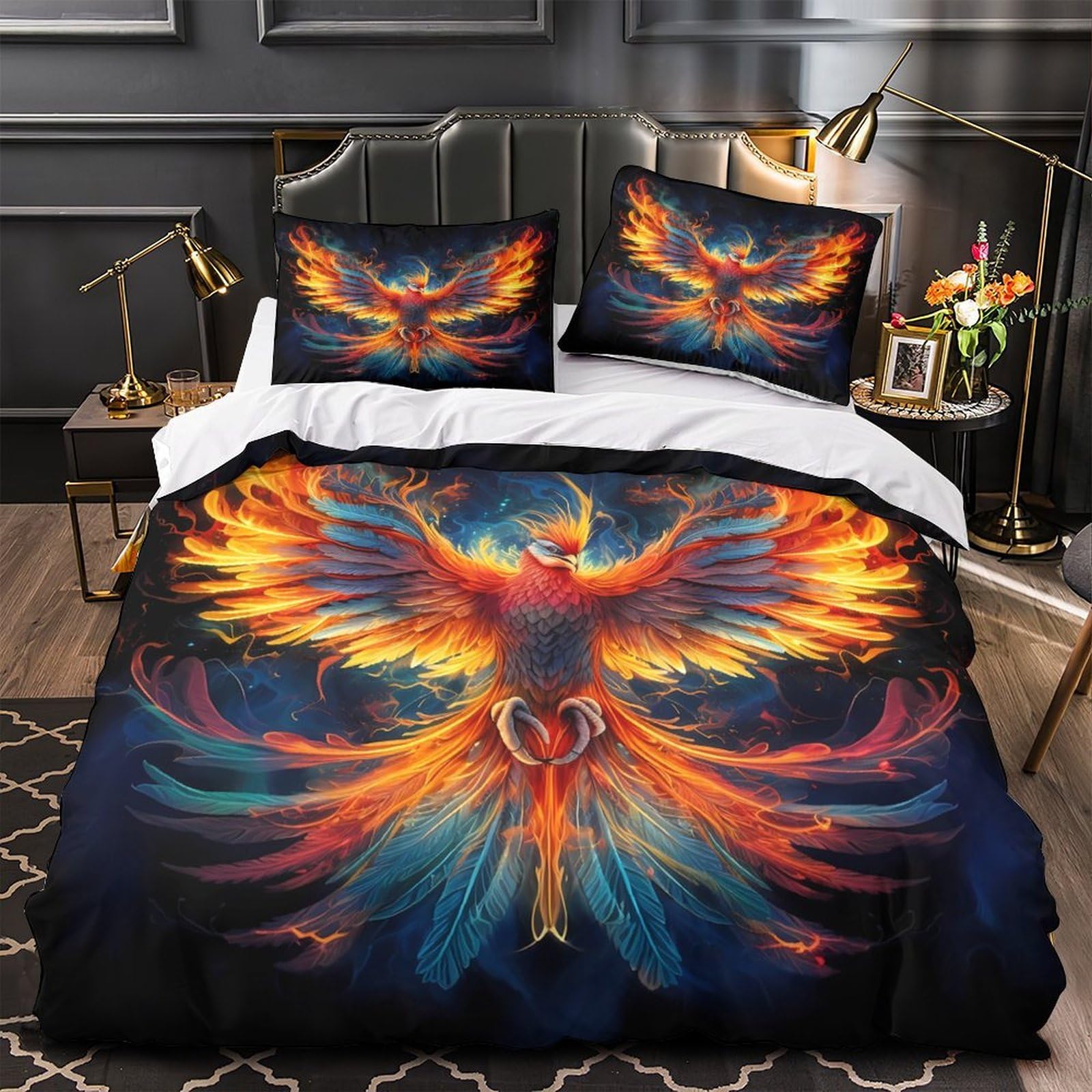 Parure de lit oiseau mythique avec housse de couette 135x200 microfibre douce