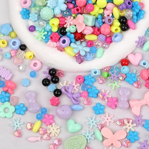 Miniatura 3 de Surtido de cuentas acrílicas para hacer pulseras, lazo de flores, mariposa, caramelo, estrella, corazón, chicle, lindas cuentas para hacer joyas