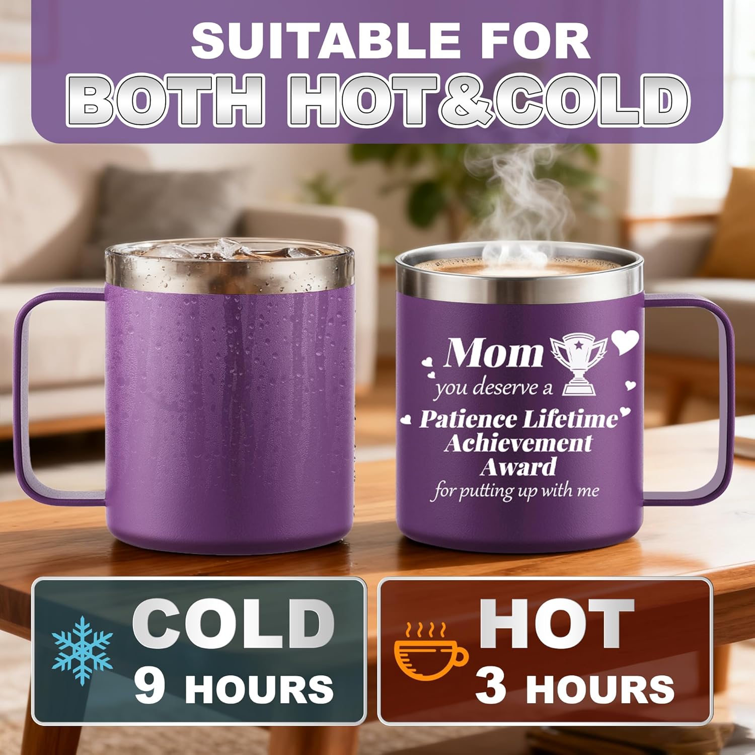 Gifts for Mom from Daughter Son - 14oz Stainless Steel Coffee Mug - Mom Gifts for Mothers Day, Birthday, Valentines Day, Thank You Gifts for Women New Mom Grandma, Purple - Image 3