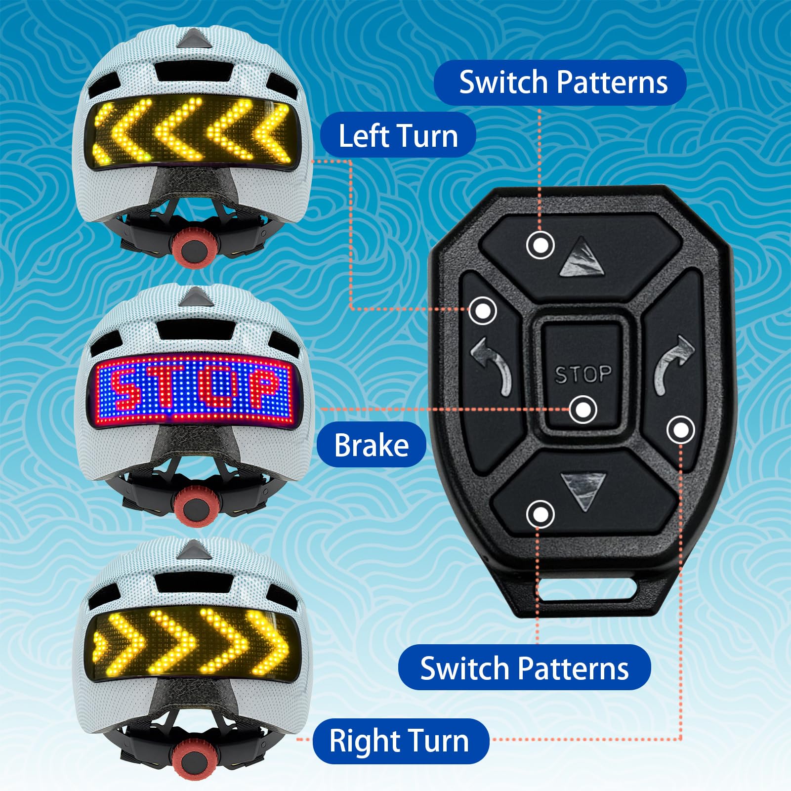Dziecięcy kask rowerowy ze światłami LED, młodzieżowy, wielofunkcyjny, z 64 wzorami, pilot zdalnego sterowania, kolorowe koraliki świetlne, regulowany, dla chłopców, dziewcząt, na rower