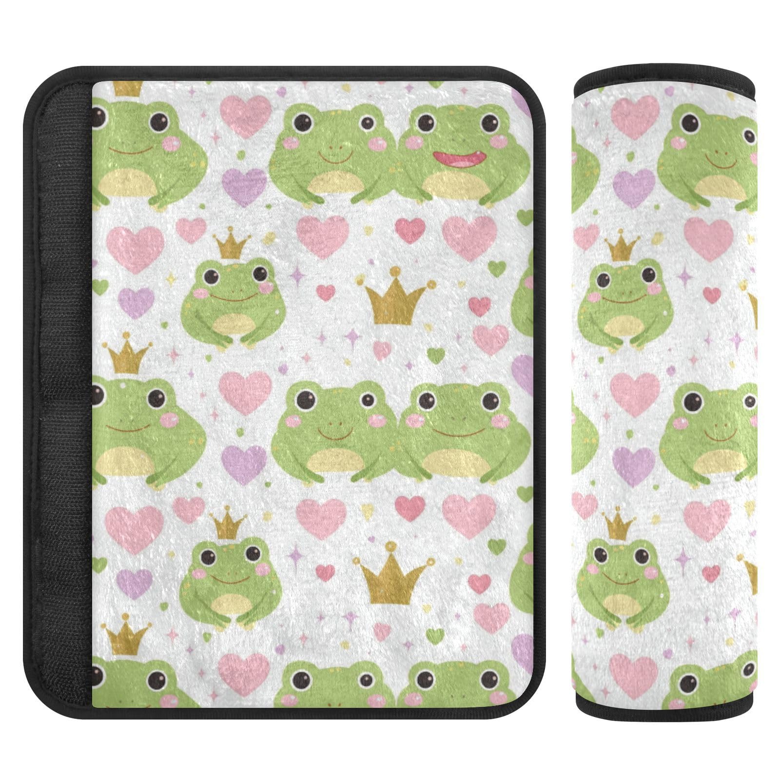 Seat Belt Covers 2 Pack Green Frog Princess Car Seat Strap Covers Super Soft Pink Hearts Car Seat Neck Cover for Boys Girls Adults Babies S