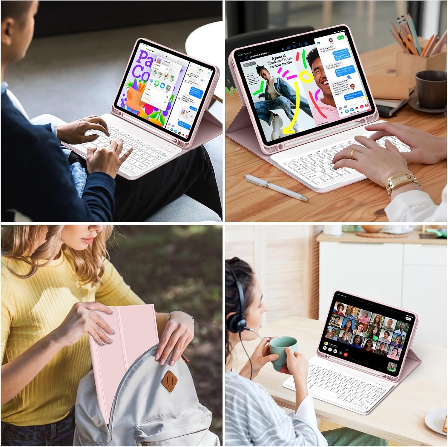Keyboard Case for iPad (A16) 11th Gen 11 inch 2025 & iPad 10th Gen 10.9 inch 2022 with Holder | Detachable Bluetooth Wireless Keyboard | Soft TPU Back Shell | Auto Sleep/Wake(Chalk Pink