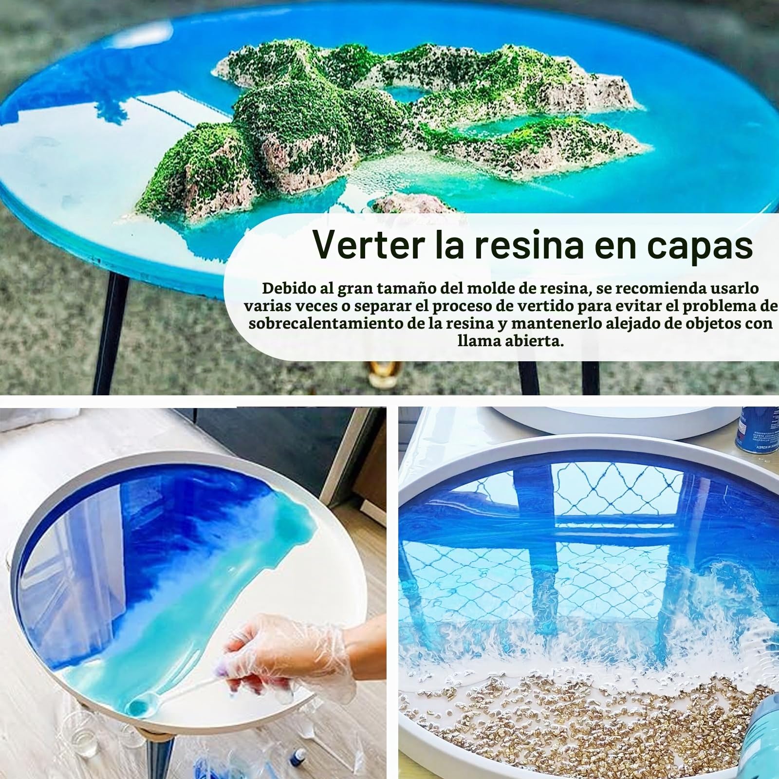 Molde Grande de Silicona para Mesa de Resina Epoxi 50 cm con 3 Patas Plegables de 42 cm, Moldes de Resina para Hacer Mesas DIY, Mesa Río, Escritorio y Decoración de Hoga