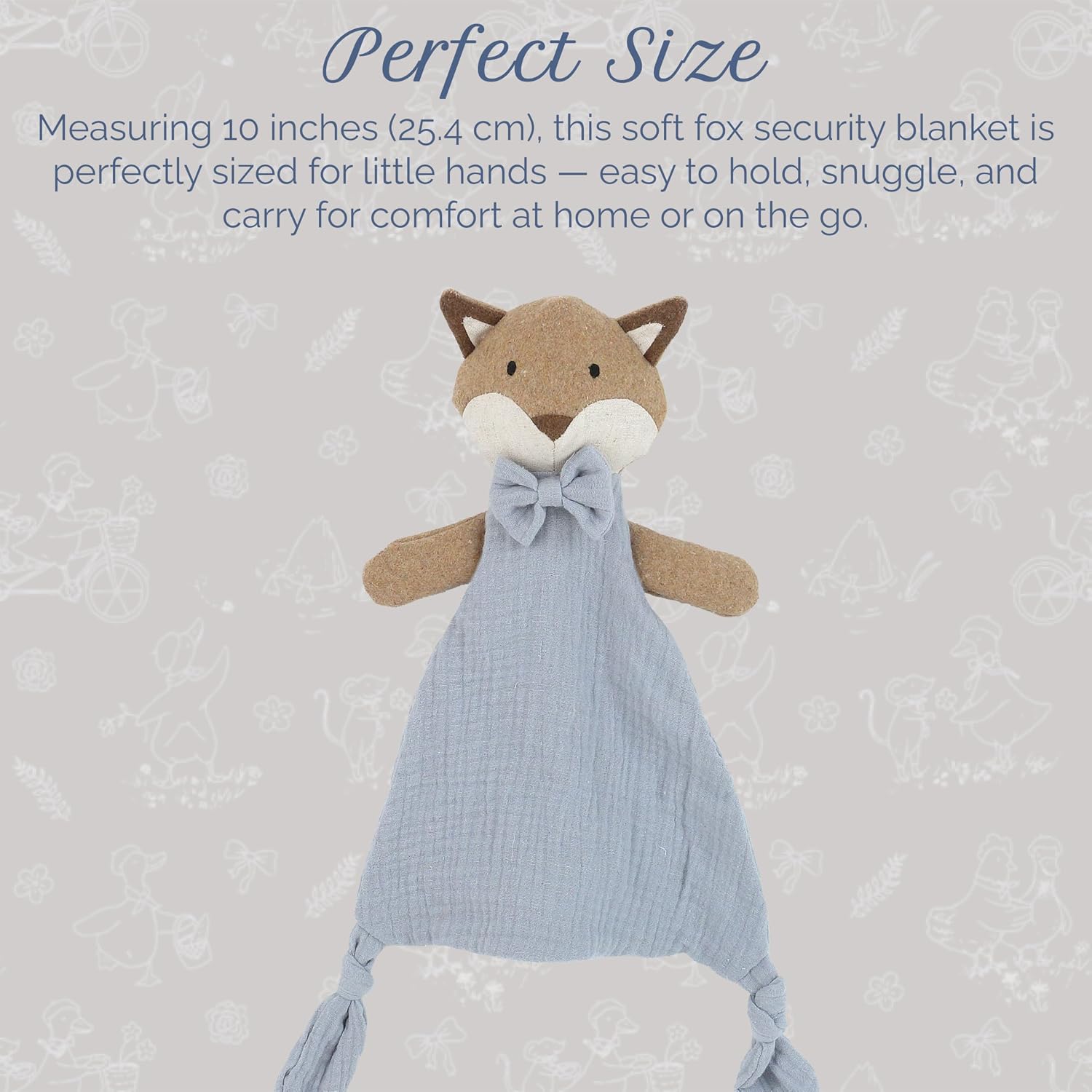 MON AMI Fox Security Blankie for Babies | 10-Inch Cotton Lovey Blanket | Knotted Plush Animal Security Blanket | Perfect Newborn Essential for Birthdays & Baby Showers