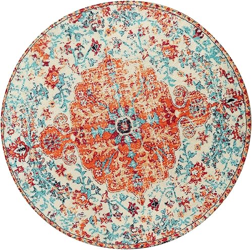 Miniatura 225 de Lahome Alfombra bohemia con medallón floral de 3 x 5 pies, suave, impresa, para baño, cocina, entrada, vestíbulo, vintage, antideslizante, lavable