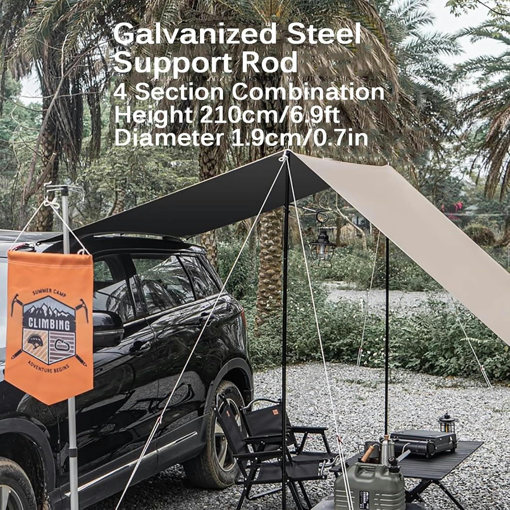 Veranda Camper Portatile, Tenda da Tetto Auto Impermeabile, Tendalino Multifunzionale con Pali Regolabili e Ventose