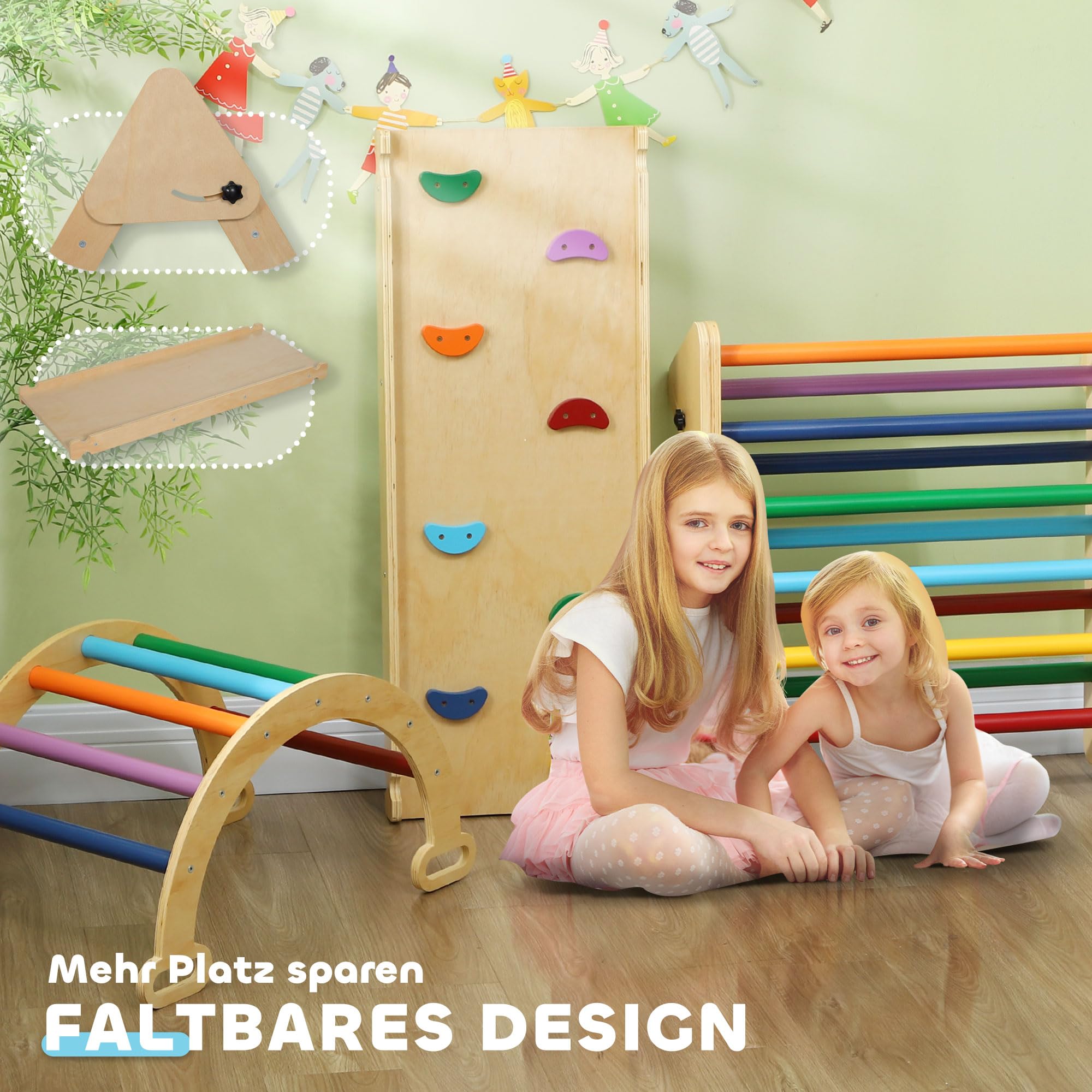 AIYAPLAY 5-in-1 Montessori Klettergerüst Rutsche 1,5-4 Jahre Mehrfarbig