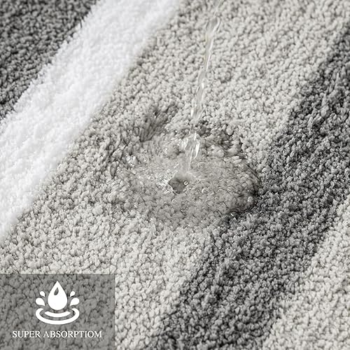Miniatura 9 de MIULEE Alfombra de baño de microfibra, a rayas, extra gruesa, suave, absorbente, antideslizante, lavable a máquina, de secado rápido, para baño,