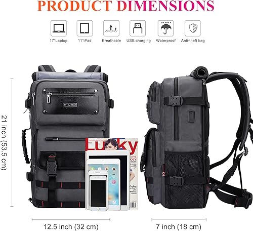 Miniatura 5 de WITZMAN Mochila de viaje de mano para hombre, bolsas de lona para laptop de 17 pulgadas, aprobada por aerolíneas, mochila para laptop, Gris