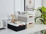 DECOMOMO espadrilles pour étagères, paniers d'entreposage, bacs de rangement en tissu (gris clair) & Blanc, 3 Boîte)