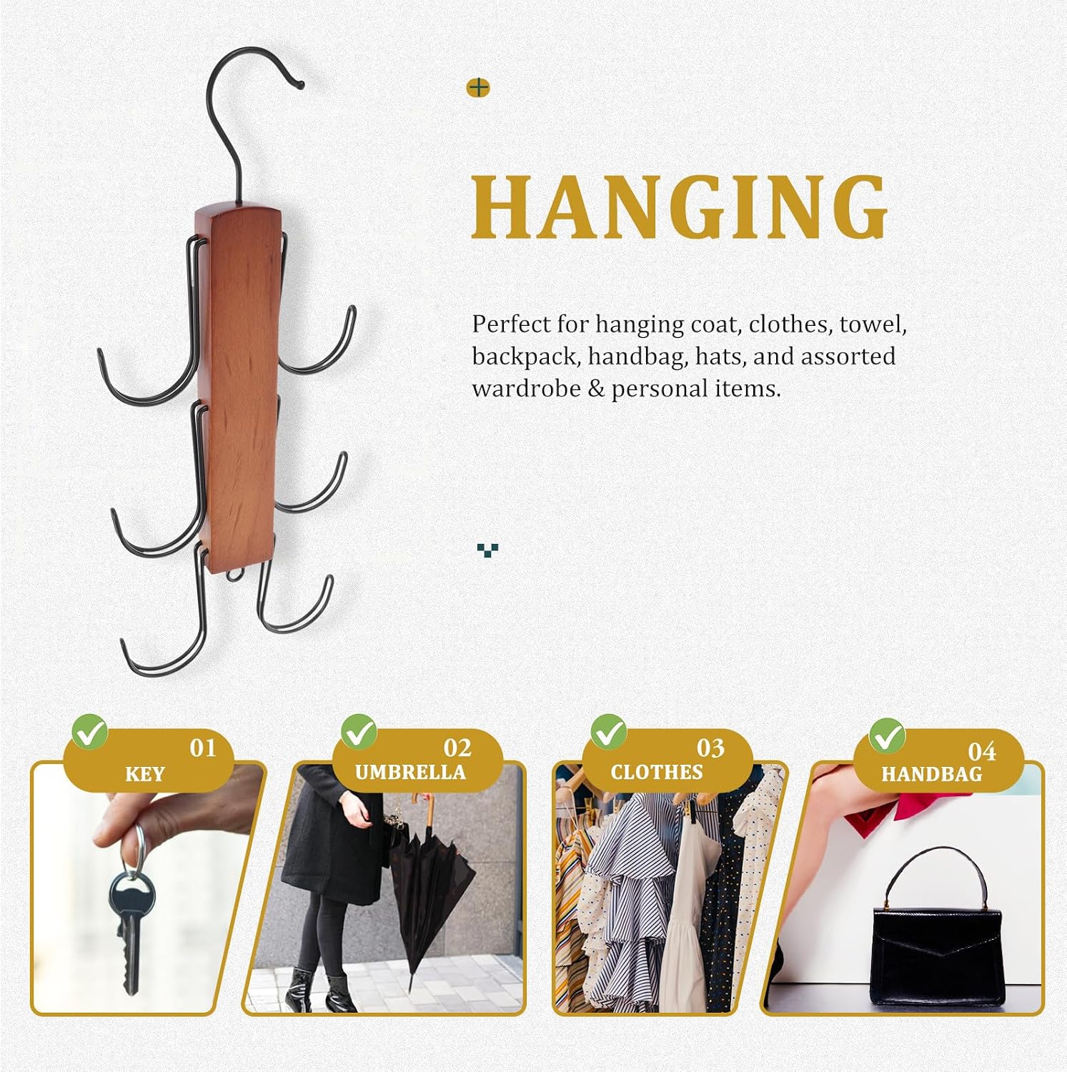 INOOMP Wooden Rotary Purse Hanger Organizer for Closet with Stable Arc Design No Installation Required Bag Organizer Hangers Suitable for Purse and Backpacks in Bedroom image 3