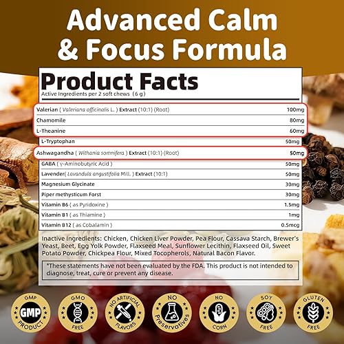 Miniatura 7 de Masticables calmantes para perros  Golosinas calmantes para perros 12 en 1 con hierbas y vitaminas, relajación, concentración y apoyo de