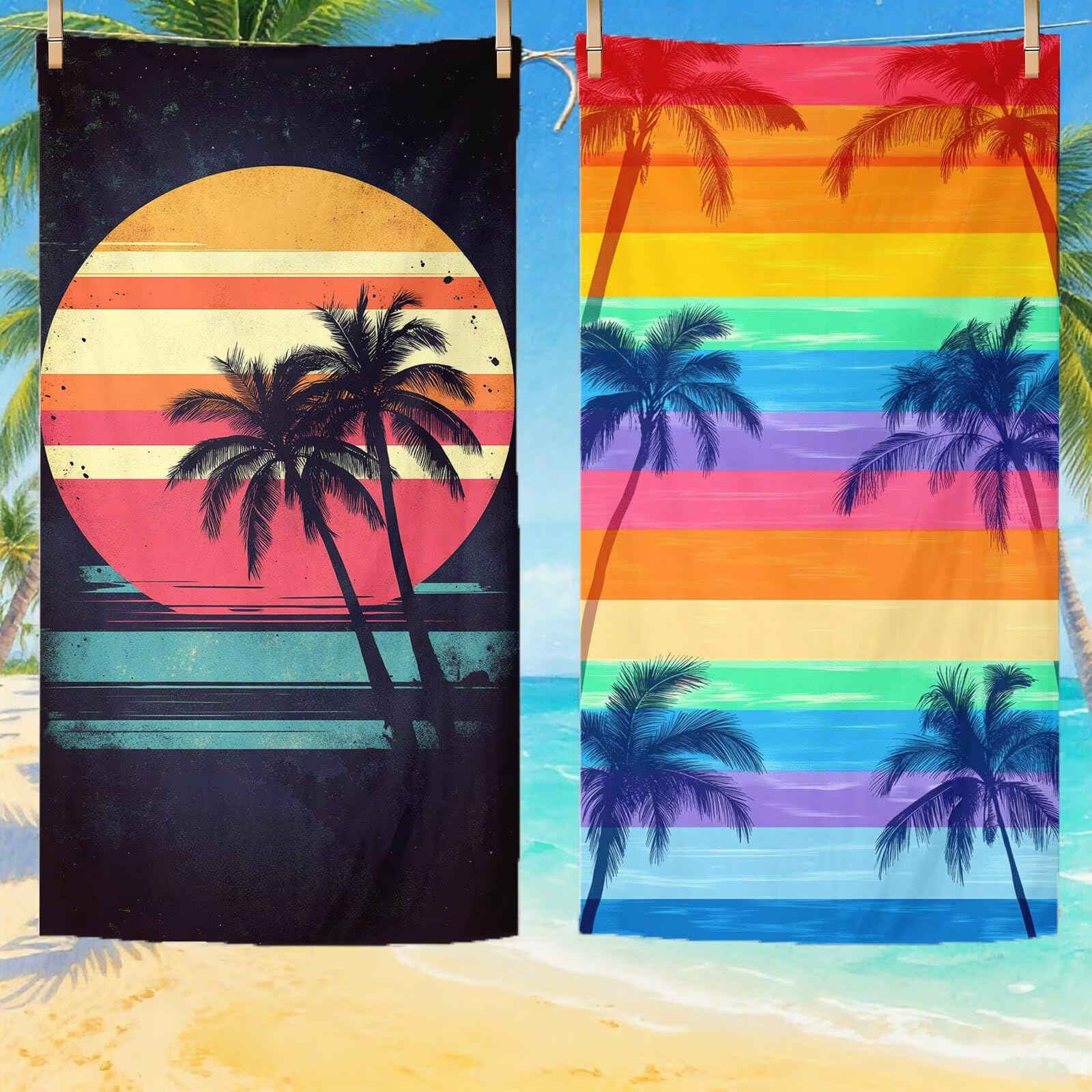 Serviette de Plage XXL 100x200 cm,Cocotier Serviette Plage Microfibre avec Séchage Rapide, Anti-Sable, Absorbante Fonction Design pour Vacances Piscine Pique-Nique Voyages Yoga, Cadeau Femme Q-486