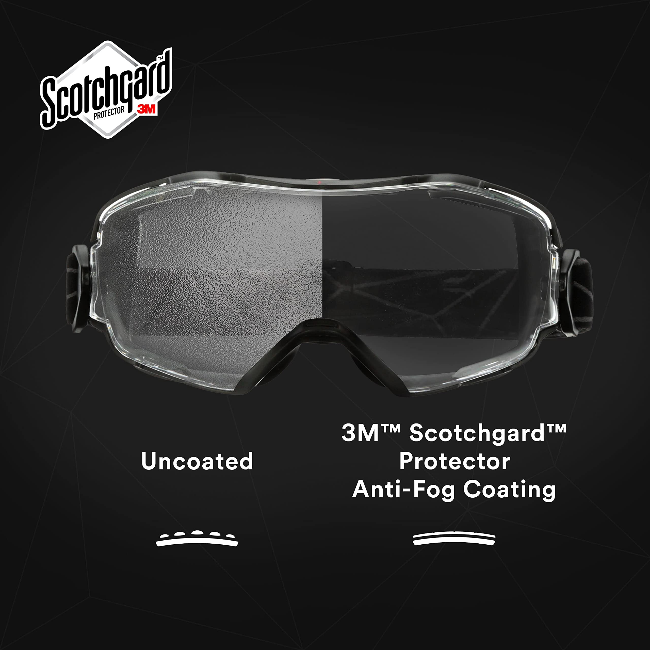 3M GoggleGear 6000 Series Gafas de seguridad, cubierta negra, revestimiento antivaho Scotchgard, lente transparente antiarañazos