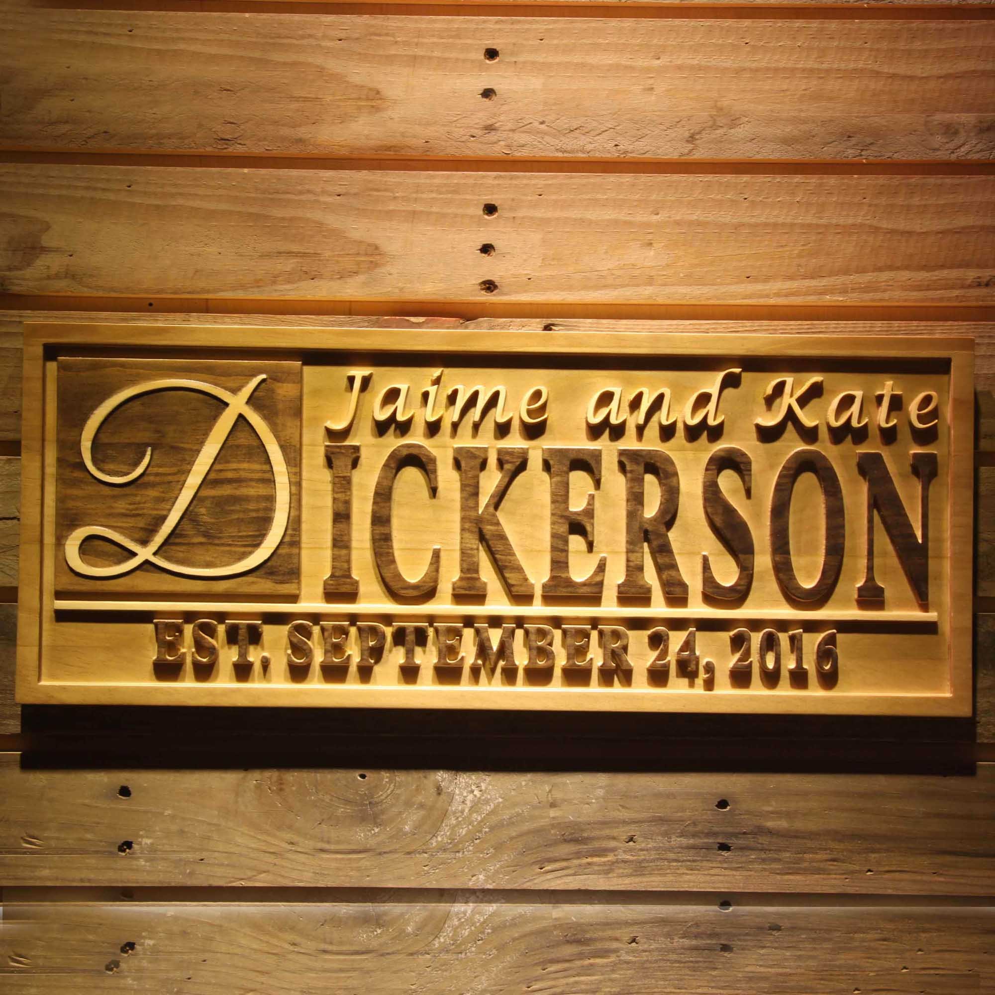 ADVPRO wpa0366 Big Initial Family Name First Names Personalized with Established Date Wedding Wood Anniversary Engraved Wooden Sign - Standard 23 x 9.25