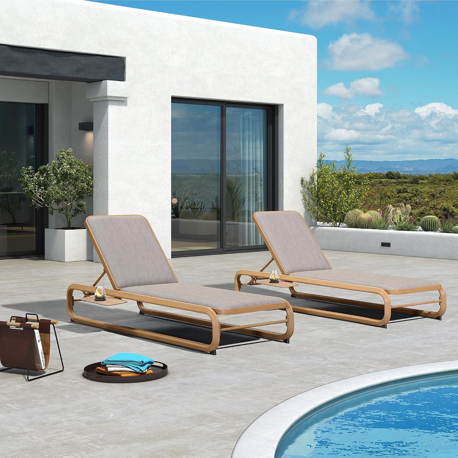 PURPLE LEAF Outdoor Chaise Lounge One Chair with Cushion Aluminum Pool Side Sun Lounges Adjustable Reclining Patio Set Teak