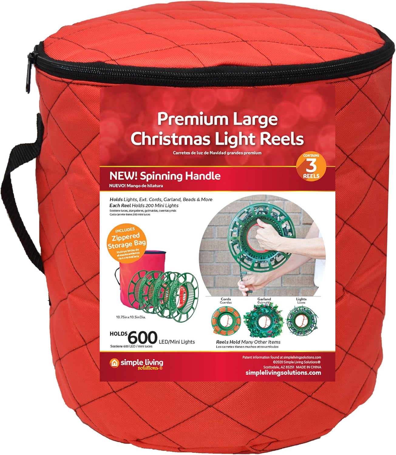 3 Reel Red Christmas Light Set Quilted Storage Bag