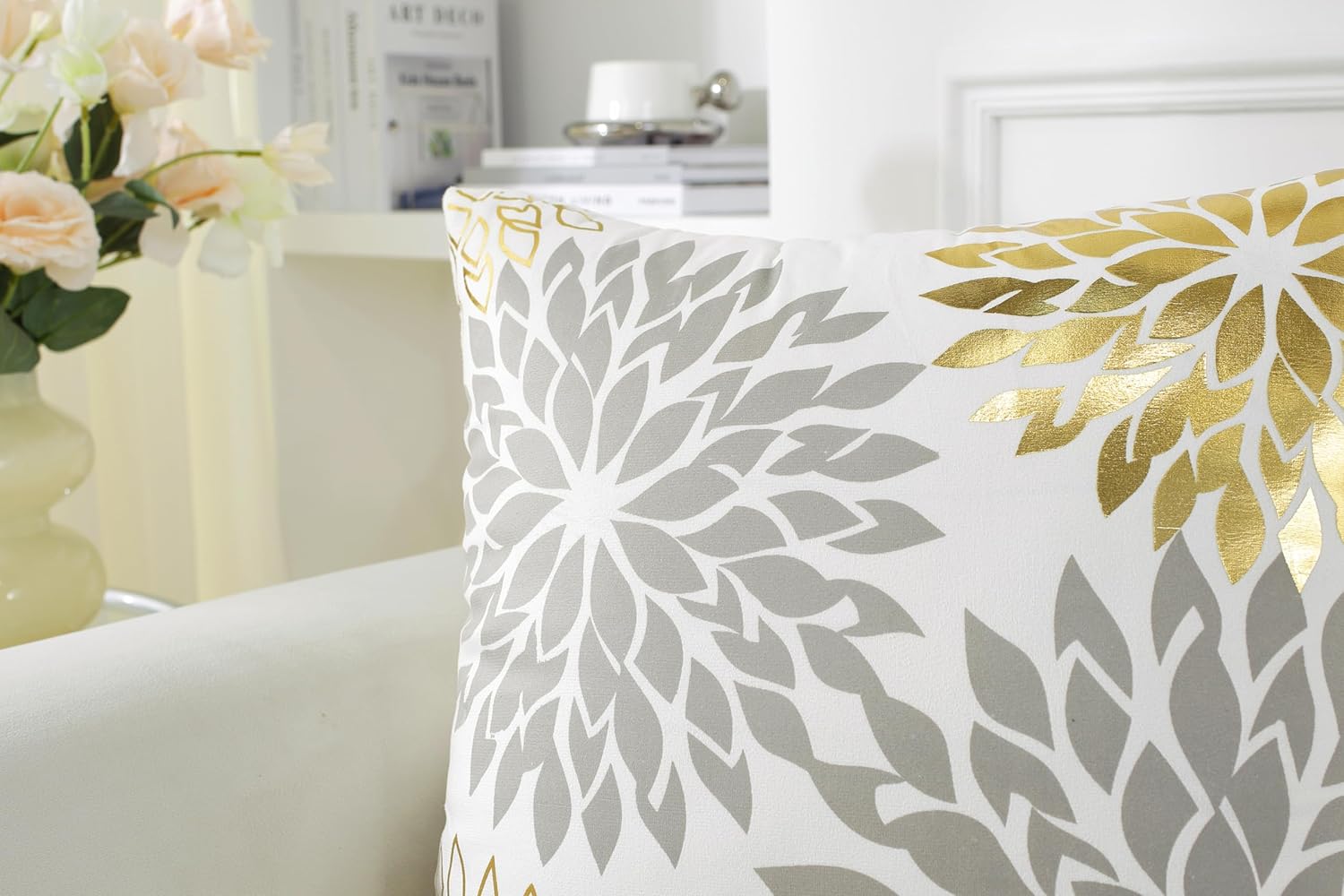 TAOSON Pack of 4,Geometric Pattern Bronzing Printed Cozy Soft Throw Pillow Cases Cushion Covers Shells for Sofa Couch Bed Home Decoration 18 x 18 Inches, Gray/Grey and Gold