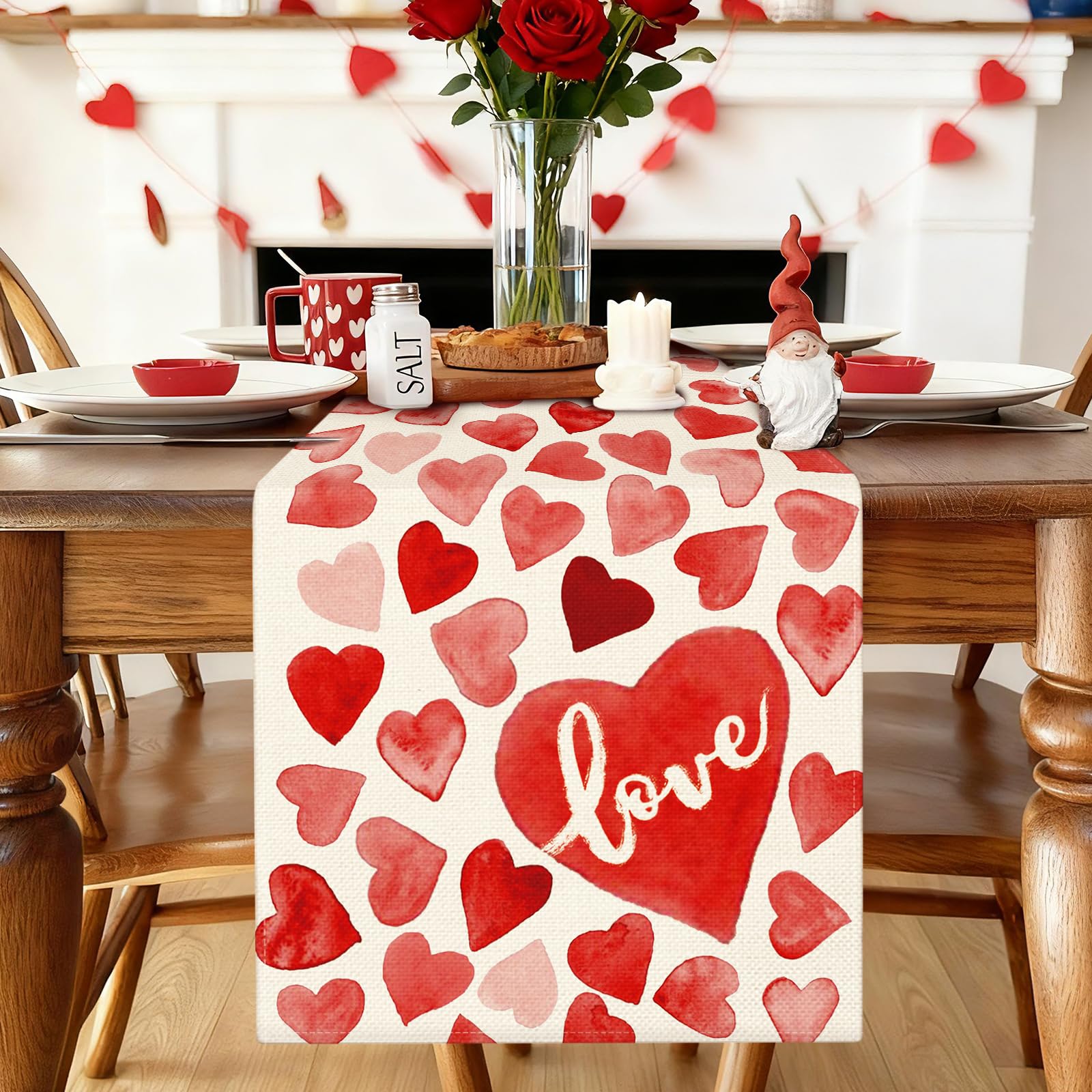 Condition photo showing New/Like New for Artscope Red Love Hearts Valentines Day Table Runner, Anniversary Wedding Kitchen Dining Table Decoration for Valentine Home Decor 13x72 Inch