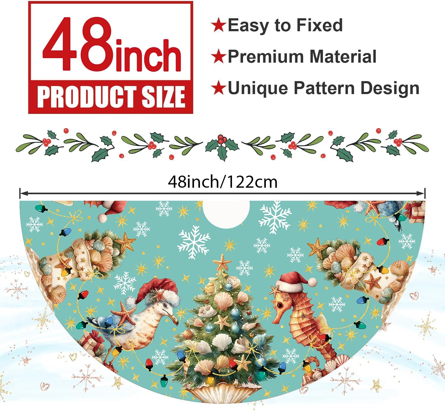 Christmas Tree Skirt Coastal Christmas Decor Beach Xmas Tree Mat 48 Inch Winter Christmas Decorations for Home