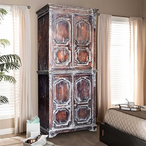 Handmade Farmhouse Style Armoire with 2 Door | Vintage Reclaimed Solid Wood Armoire for Living Room | Rustic Ranch Style Cabinet for Clothes | Handmade Storage Armoire