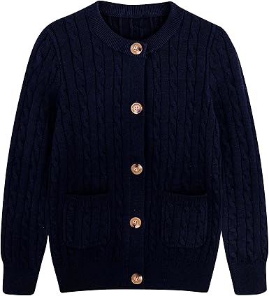 Girls Cardigan Long Sleeve Button Front Sweater Toddler Kids Knit School Uniforms Sweaters with Pockets 3-12 Years