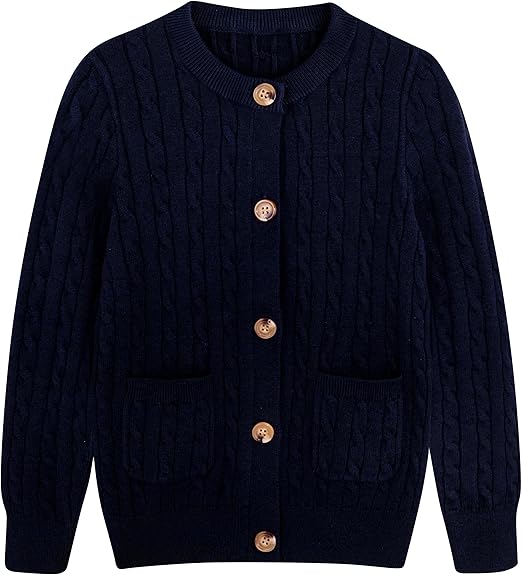 Girls Cardigan Long Sleeve Button Front Sweater Toddler Kids Knit School Uniforms Sweaters with Pockets 3-12 Years