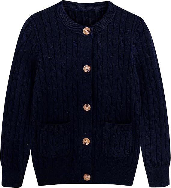 Girls Cardigan Long Sleeve Button Front Sweater Toddler Kids Knit School Uniforms Sweaters with Pockets 3-12 Years