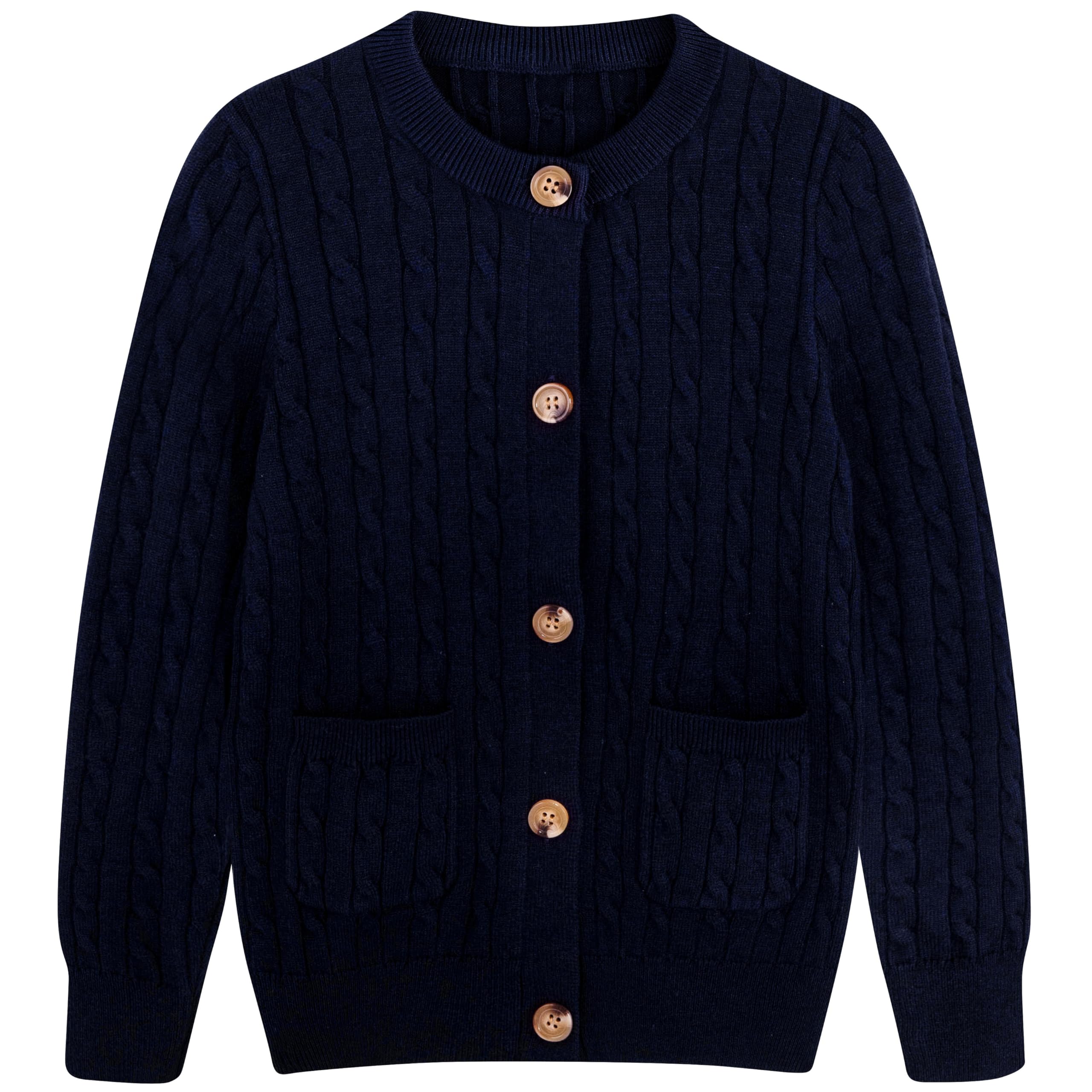 Girls Cardigan Long Sleeve Button Down Sweater Toddler Kids Knit School Uniforms Sweaters with Pockets 3-14 Years 7-8 Years Navy Blue