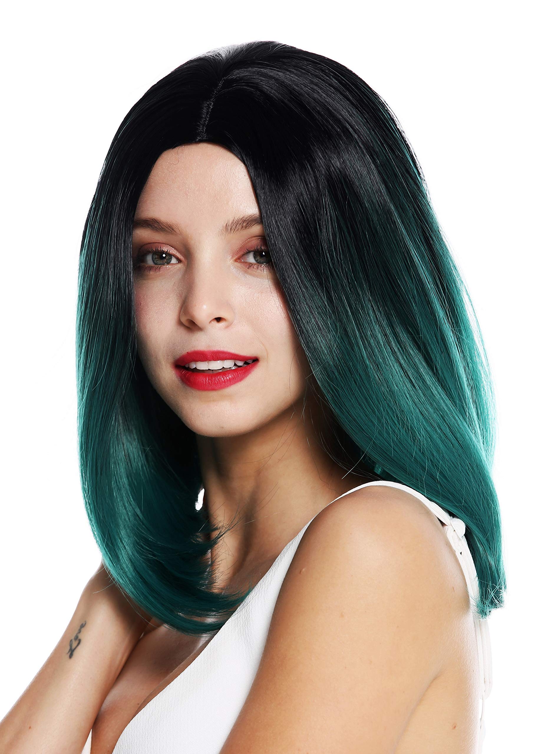 WIG ME UP, ZM-1769-BDR1B women's quality wig short sleek long bob middle parting ombre black green - Image 3