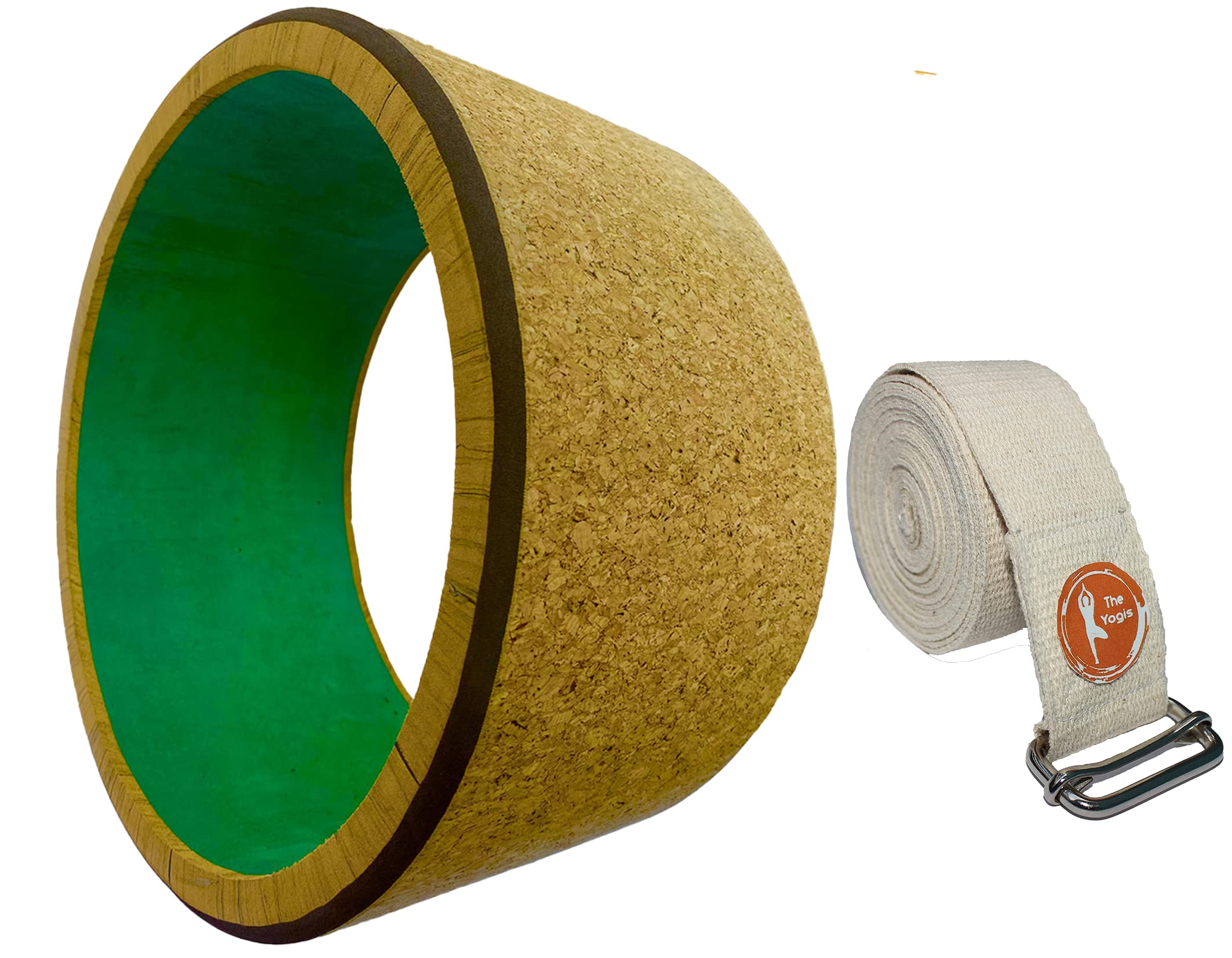 The Yogis Cork Yoga Wheel Strongest & Most Comfortable Wheel Size -17 X 34cm with Yoga Belt