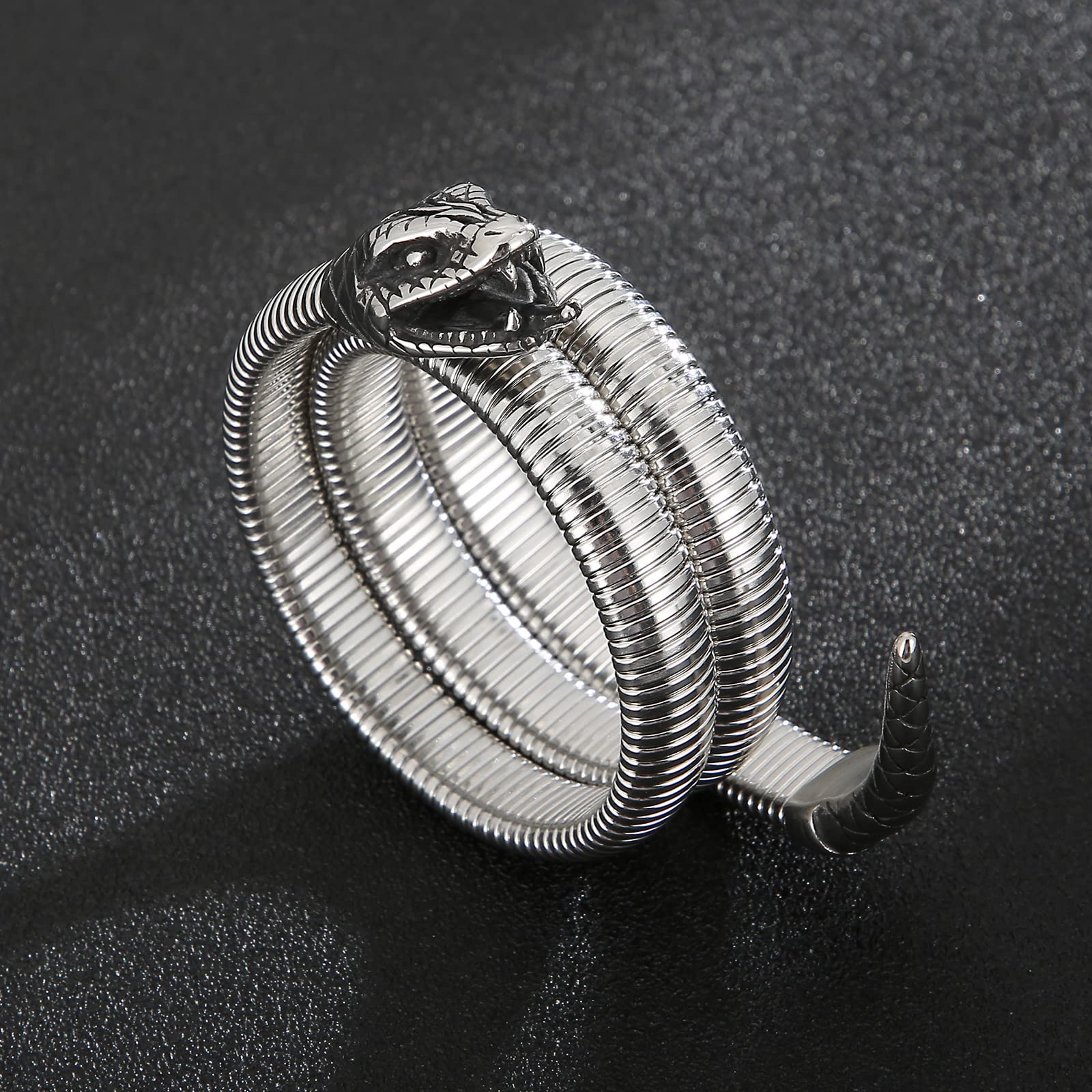 Brazalete de acero inoxidable con cabeza de serpiente para hombres y mujeres, estilo gótico, estilo retro, joyería, Acero inoxidable, No es una piedra preciosa 6