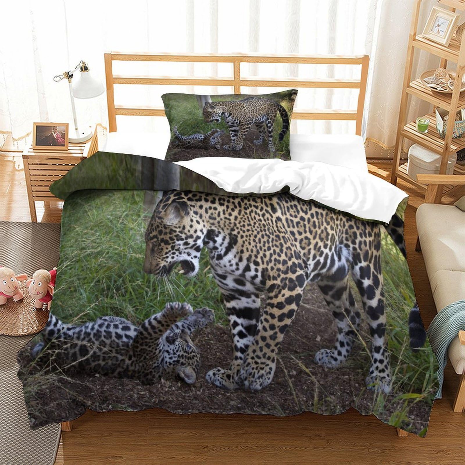 P1s9u7w5y Jaguar-9 3D Printed Wild Leopard Duvet Cover Set 3Pcs Microfiber Jungle Animal Bedding Set Single（135X200cm）