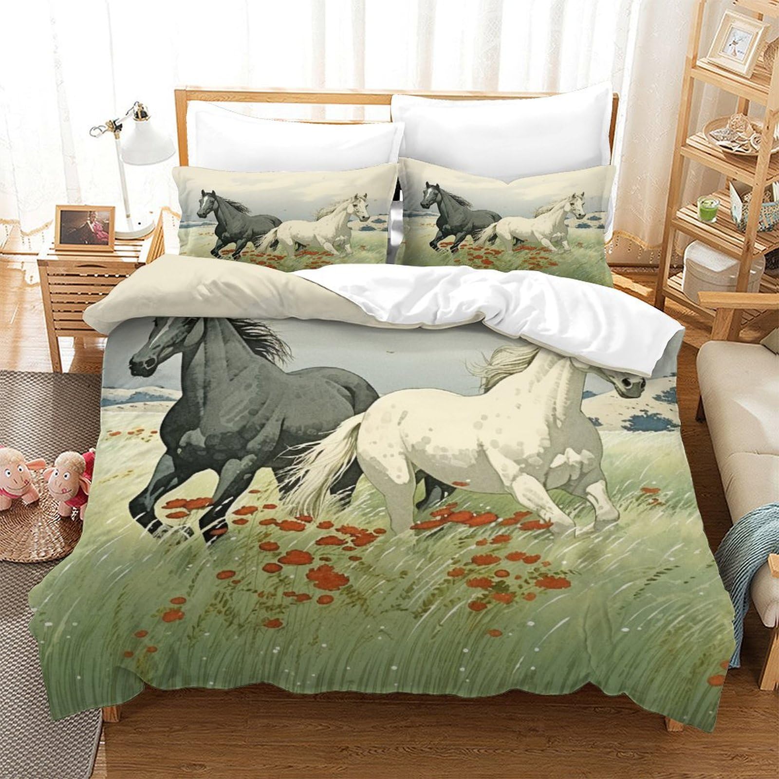 P1S9U7W5Y 3D Printed Horse Duvet Cover Set 3pcs Microfiber Galloping Horses Bedding Set Double
