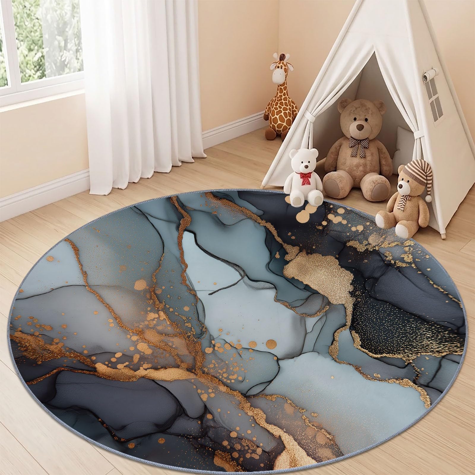 Abstracto Mármol Suave Redondo Lavable Alfombras Salón 160 cm