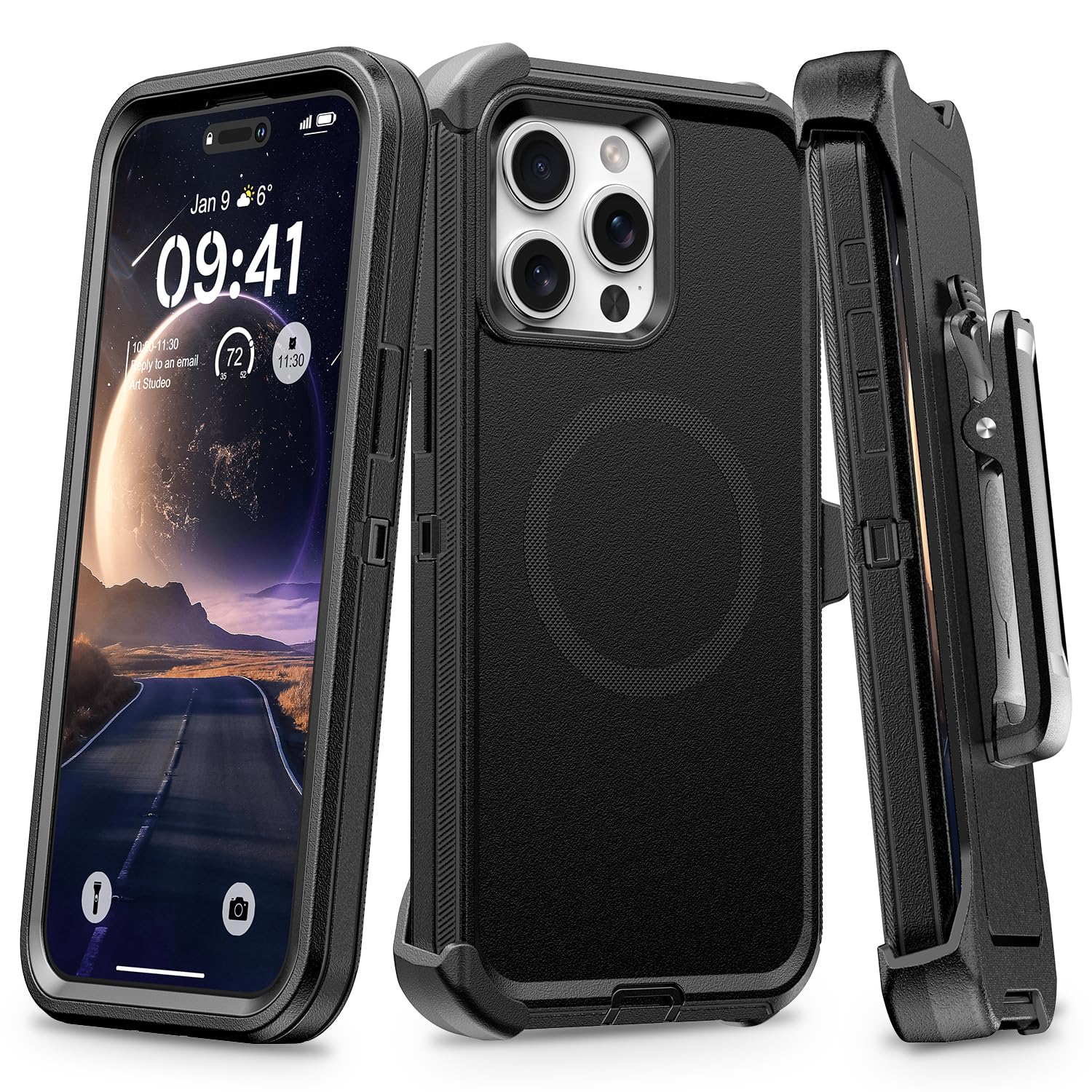 for iPhone 15 Pro Max Case Belt Clip Holster [Compatible with Magsafe] Military Grade [ Shockproof] [Dropproof] Heavy Duty Protection Kickstand Magnetic Phone Case 15 Pro Max 6.7" Dark Black