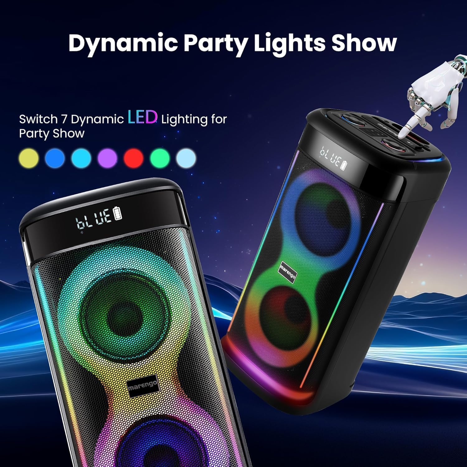 Marengo Karaoke Machine for Adults, Portable Bluetooth Speaker with 2 Wireless Microphones 500W(Peak), RGB Light Show, 10H, TWS Party Speaker for Party Indoor Outdoor Backyard-Supports USB/AUX/Mic-in